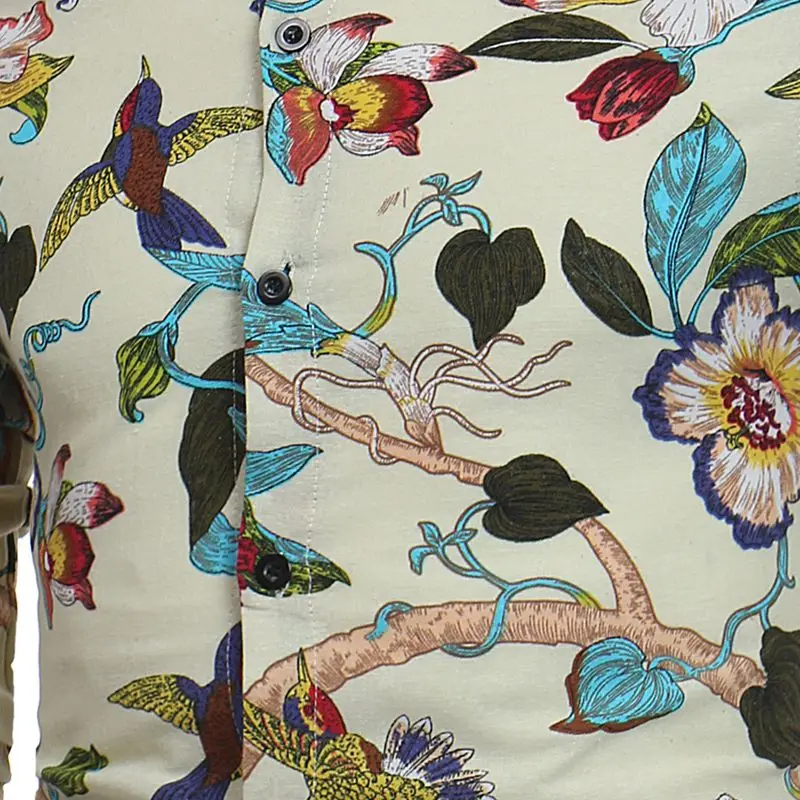 Мужская льняная рубашка с длинным рукавом Повседневная цветочным принтом 2018 |