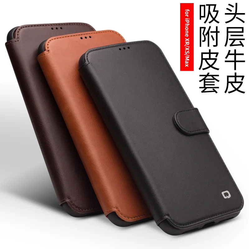 

Genuine Leather Flip Case for Apple iPhone X XS XR Max Magnetic Buckle Handmade Wallet Cover with Card Slot For iphone X XS Max