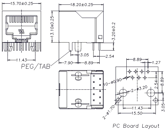 100 шт. 58 серия медь женский 10P8C Металл RJ45 PCB Ethernet сетевой модульный разъем для RJ45 разъем