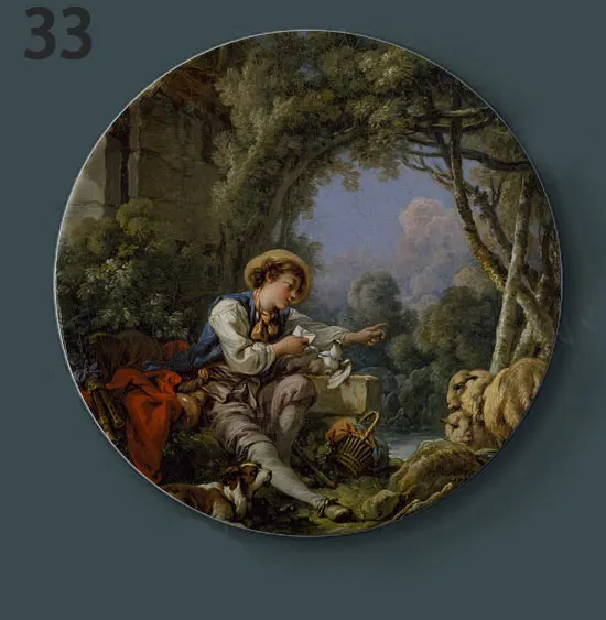 33 Boucher живопись декоративные тарелки керамические домашние художественные блюдо отель фон дисплей картина маслом пластины художественные наклейки для стен - Цвет: 33