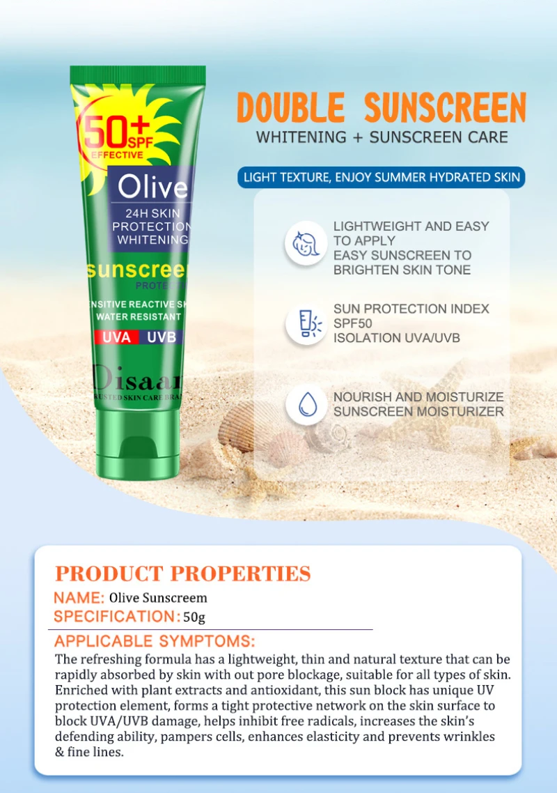 Солнцезащитный крем для лица SPF 50+, отбеливающий крем для загара, контроль жирности, увлажняющий крем с оливковым маслом, защитный крем для кожи, солнцезащитный крем TSLM1