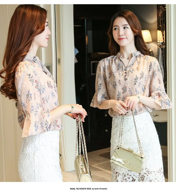 Blusas Femininas, новинка, модная шифоновая блузка, женские блузки с принтом, рубашки с цветочным принтом, летние женские топы, большие размеры