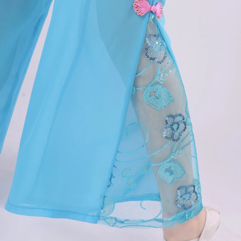 Женский китайский топ для народных танцев и штаны + головной убор комплект