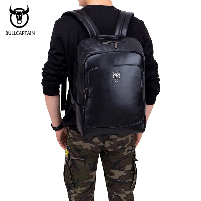 Black Men Fashion Laptop Backpacks Multifunctional Cow leather Backpack Zipper Capacity Male Travel Backpack for Unisex