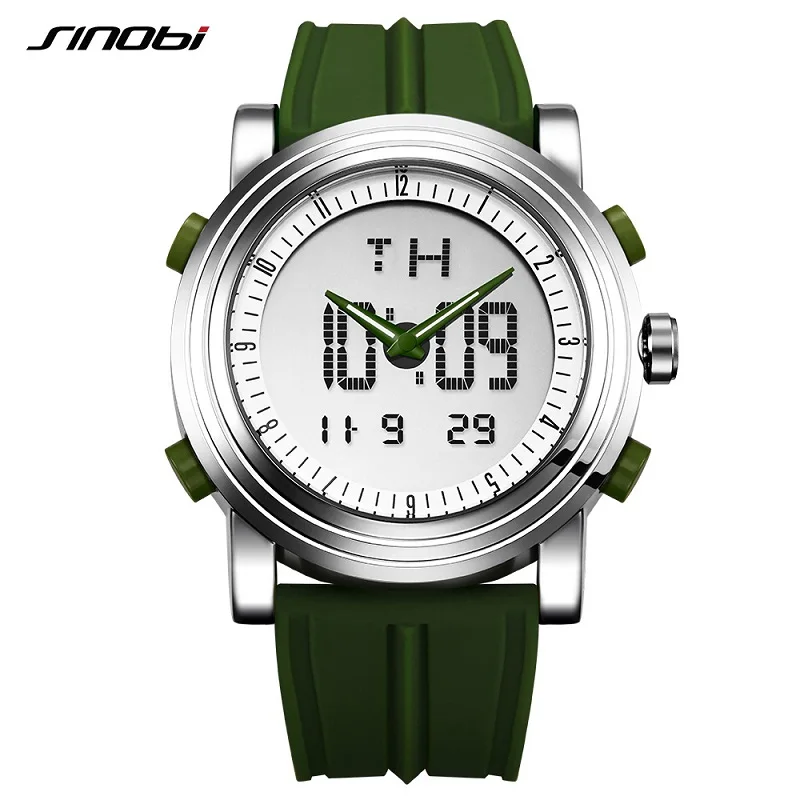 ArmyGreen Watch SINOBI 9368 мужские спортивные часы светодиодный цифровой хронограф мужские часы водонепроницаемые силиконовые кварцевые военные наручные часы Мужские часы - Цвет: ArmyGreen Watch