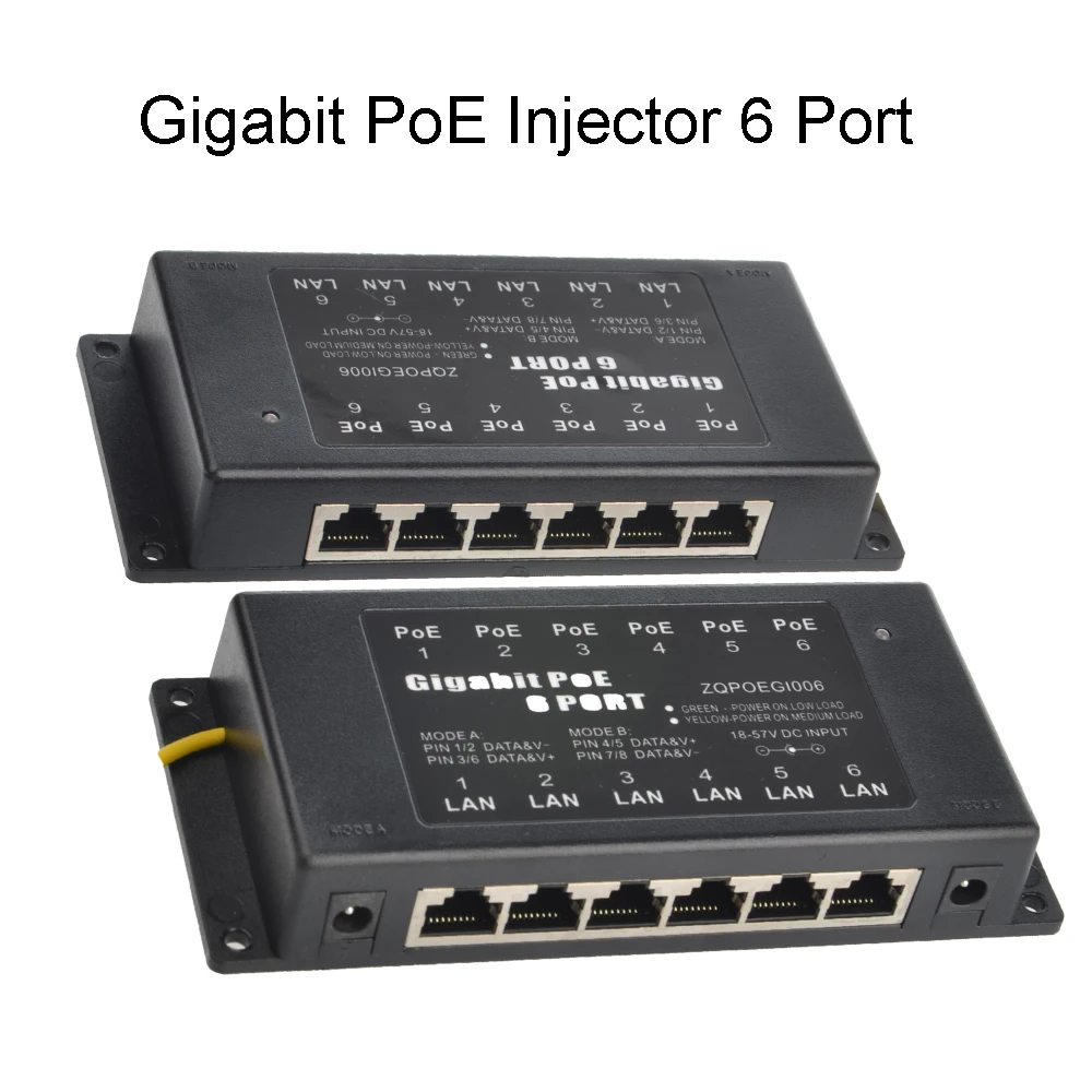 Настенное крепление на 6 портов 24 В 60 Вт Gigabit Power over Ethernet Инжектор PoE GPOE 24v60w