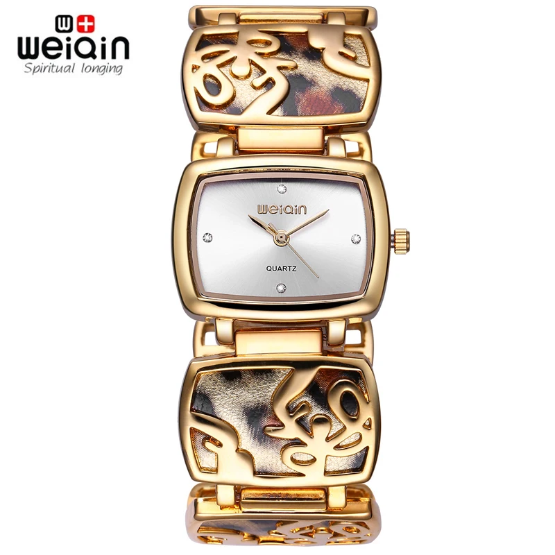 Weiqin Leopard браслет Часы Для женщин со стразами золотые часы кварцевые час подарок