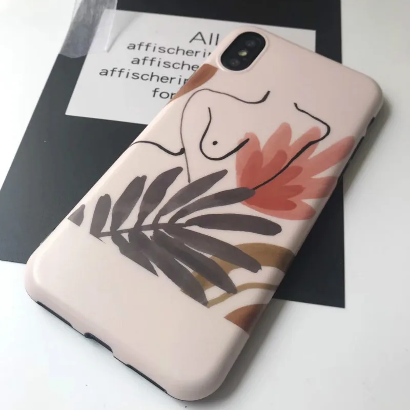 KOMY Fashion Cartoon Ins Art Leaf Line Sexy Body Soft Case For Iphone X Matte TPU 6 6s 7 8 Plus Back Cover |