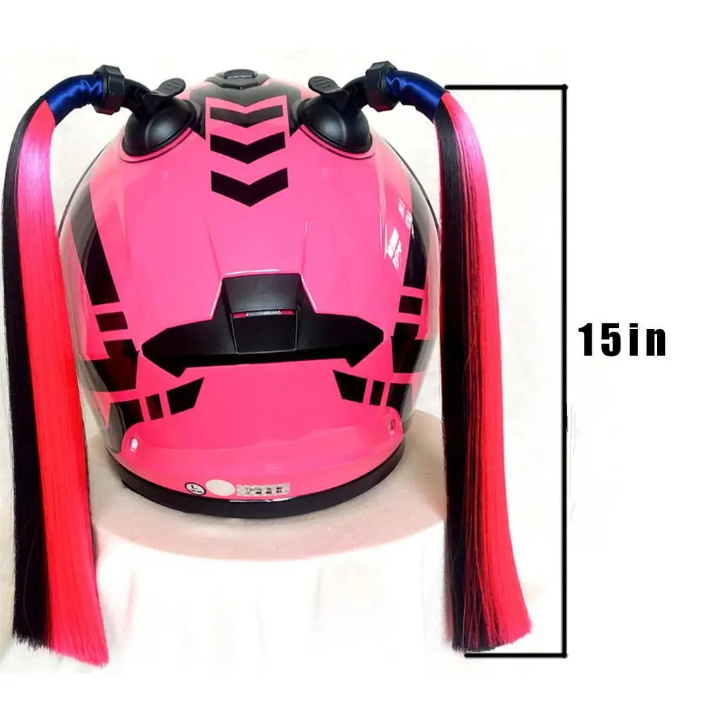 

New Braid Helmet Motorcycle Motorbike Woman Helmet Pigtails With Twist Sucker Dual Pigtail Ponytail Braid For Helmet Pink