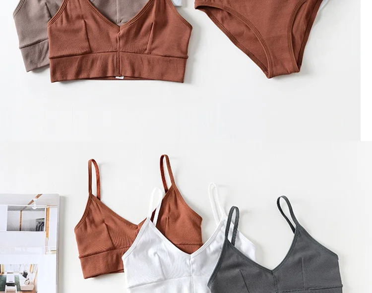 French Bralette Ultra-thin Triangle Cup Bra Set Sexy Back Cotton Underwear Fashion Women Bras Panties Set Elasticity Lingerie