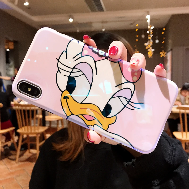 GYPHCA Fashion Cartoon Daisy Donald Duck Case For iPhone 8 7 6 Plus X XS XR XSMAX Cute Blu-Ray IMD Soft Phone Back Cover |