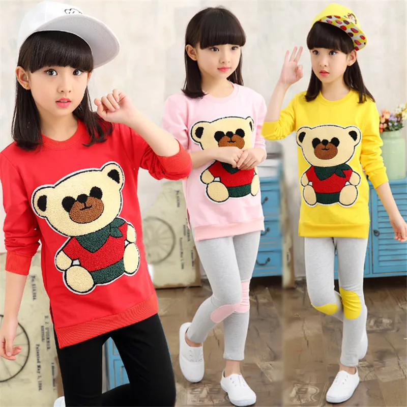 Комплекты одежды для девочек модные футболки с длинными рукавами и леггинсы