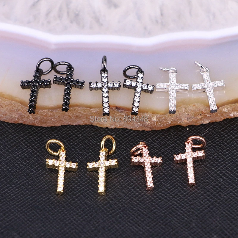 

10 шт., блестящие золотые, черные, серебряные, медные, металлические микрозакрепки CZ кросс-подвесные прелести для изготовления ювелирных изд...