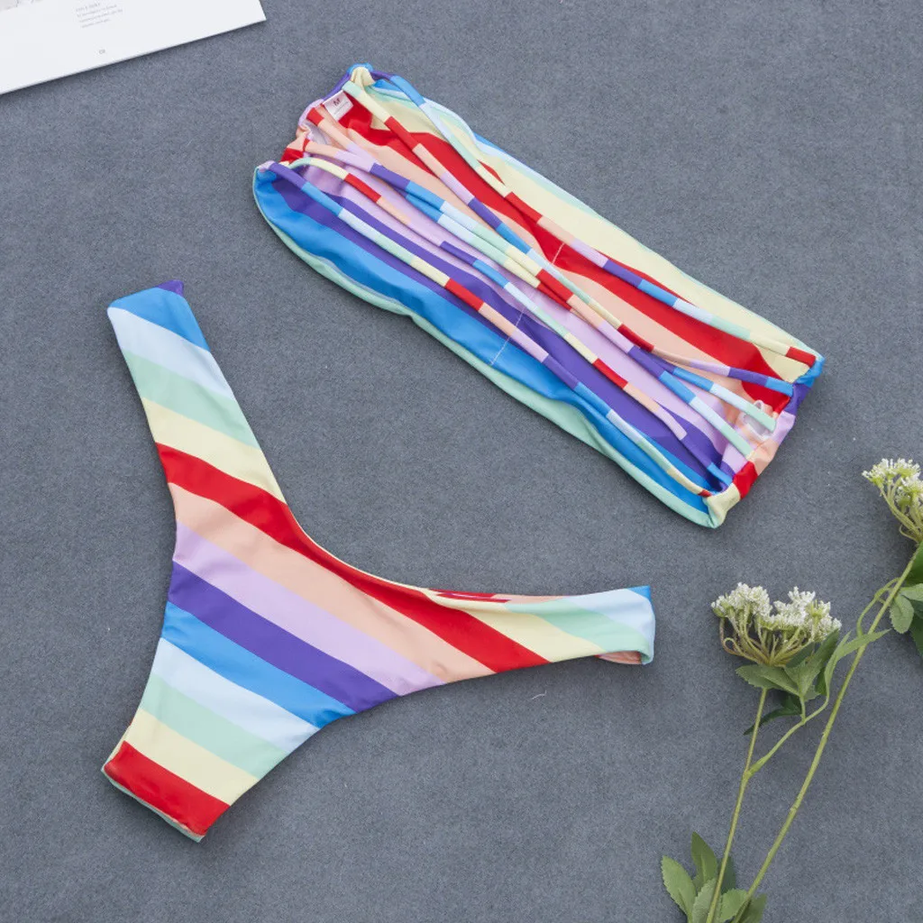 Женский купальник-бикини с принтом пуш-ап из двух частей пляжная одежда женский