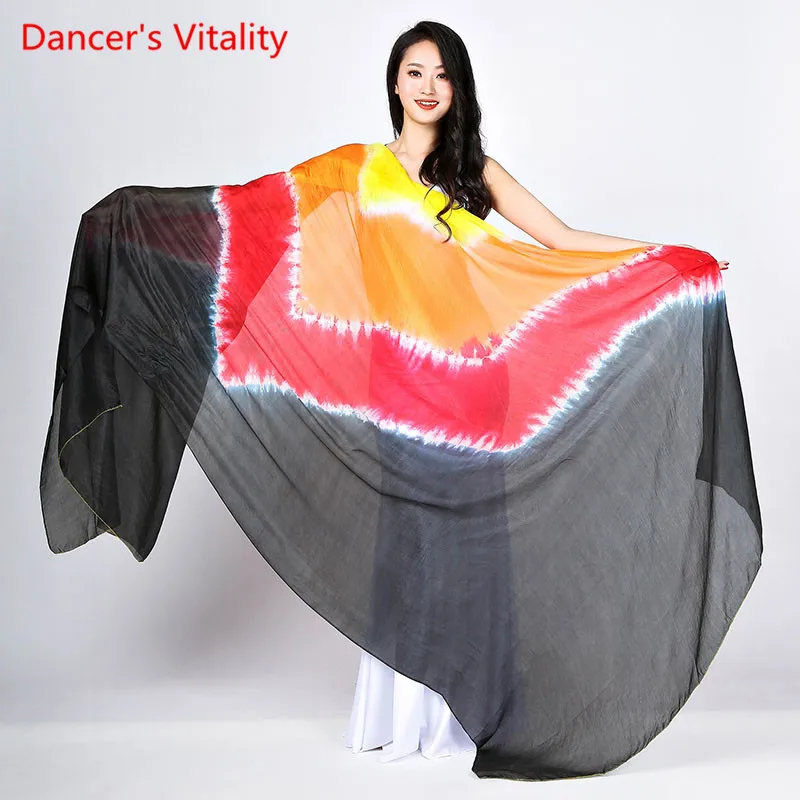 Новый Шелк Танец Живота Настоящий Популярные Цвет Градиент Рука Шелковый Шарф