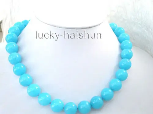 

AAA round natural sky-blue jadeite bead necklace 17" 14mm