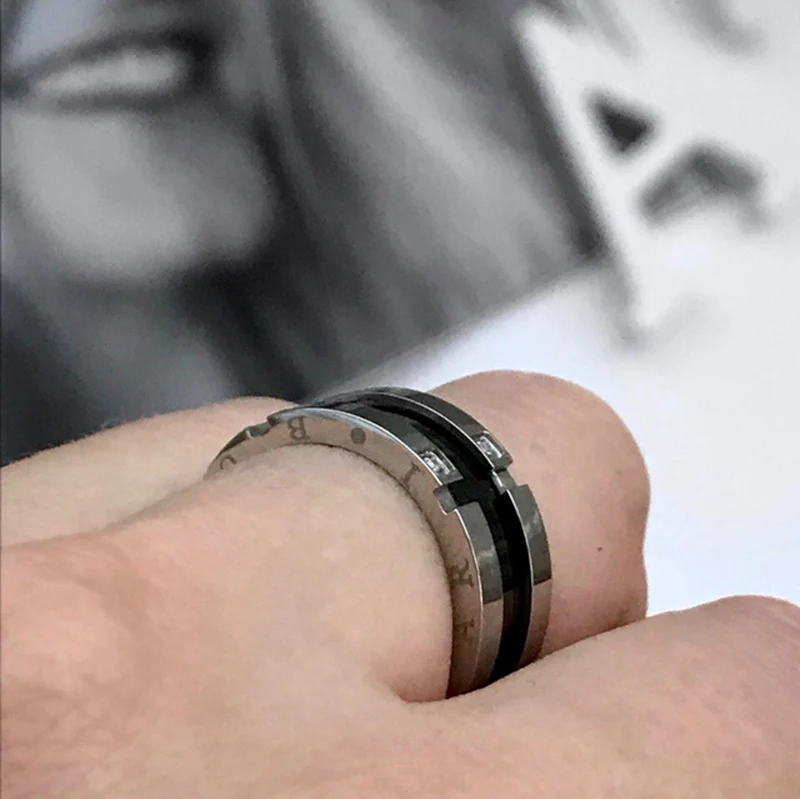 BOBOTUU трендовые обручальные кольца для женщин Anillo BR17039P из белого золота с мозаикой, кубическим цирконием, черной керамикой, титановой сталью