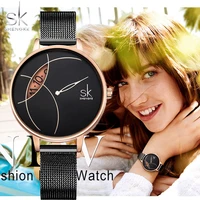 shengke women ultra thin creative watch ladies sk watches stainless steel mesh stylish silver quartz watch for female clock xfcs