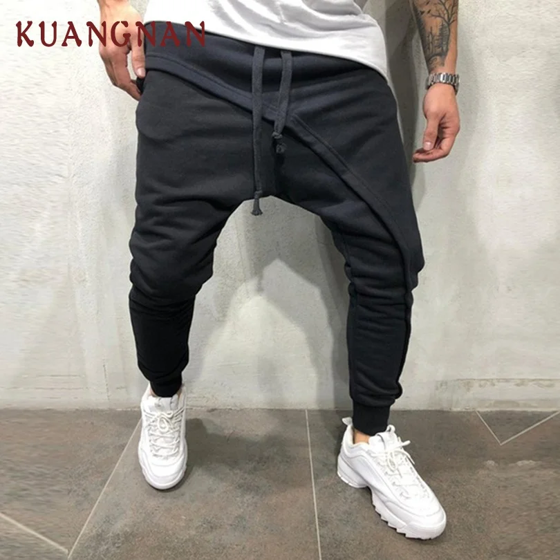 Black KUANGNAN, одноцветные штаны для бега, мужская одежда, хип-хоп джоггеры, Мужские штаны, Японская уличная одежда, мужские штаны для бега, XXXL, спортивные штаны - Цвет: Black