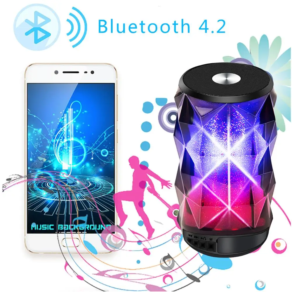 Горячая T-2323A мини беспроводной динамик Bluetooth 4,2 переносной стерео Динамик с микрофоном и Красочный Светодиодный свет Поддержка AUX USB TF карты
