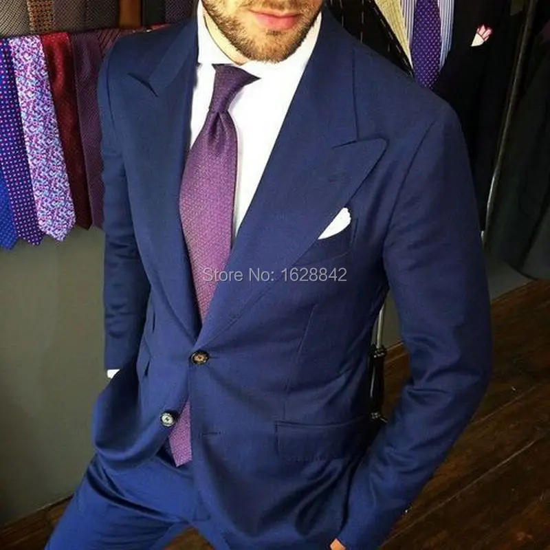 Мода Королевский Синий Костюм Две Кнопки Свадебный S пифы Для Мужчин Custom Made Slim Fit