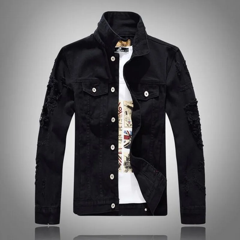Джинсовая куртка мужская Slim Fit рваная джинсовая в стиле хип-хоп ковбойская