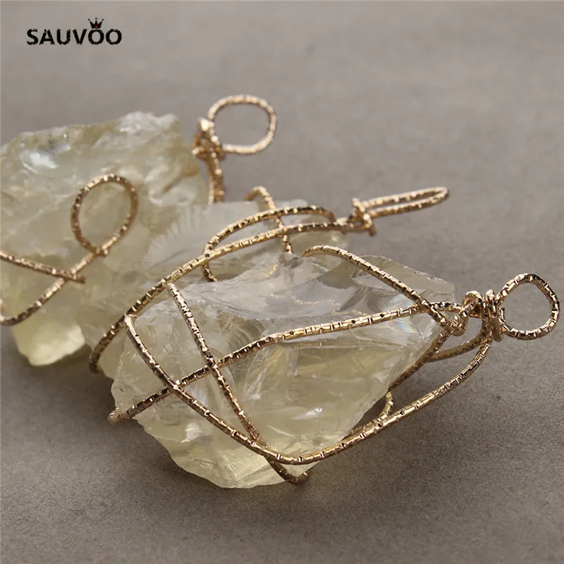SAUVOO 1pc/lot Only Gold Color Twine Irregual Stone Charm Pendants 25x50mm for DIY Necklace Choker Jewelry Making Finding | Украшения и