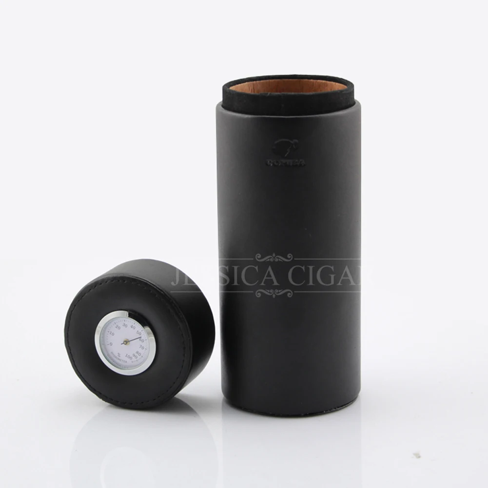 Cohiba кожа Cedar Wood цилиндрический хьюмидор Портативный 5 7 пальцы jar сигары трубки с