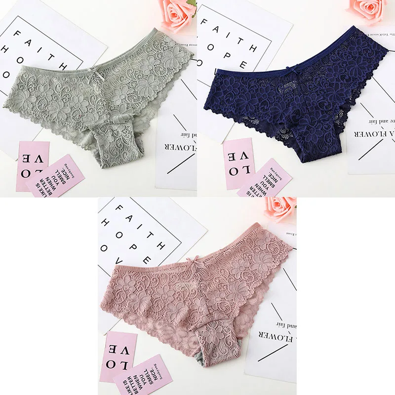 green blue pink 3 шт., трусы для женщин, нижнее белье, сексуальные кружевные дышащие женские трусики, прозрачные трусы, сексуальное нижнее белье для женщин, M-XXL BANNIROU - Цвет: green blue pink