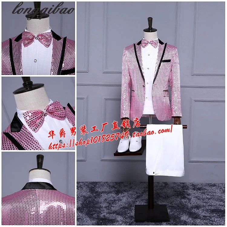 Мужские костюмы с блестками черно белые красные Пудровые жемчужные синие