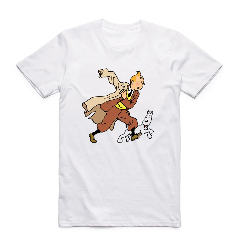 Мужская и женская футболка азиатского размера с принтом из мультфильма Tintin