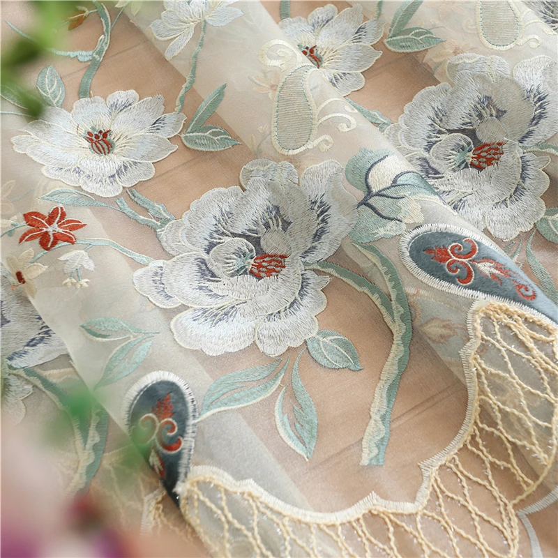 Бежевые европейские роскошные шторы с вышивкой для гостиной высококлассные