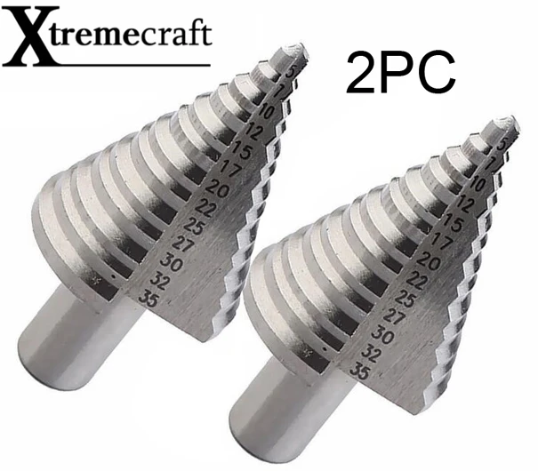 Золотой Xtremeccraft 2 шт. 5-35 мм ступенчатое сверло 6542 сверление по металлу Высокоскоростная сталь деревообрабатывающий инструмент 5,7, 10,12, 15,17, 20,22, 25,27, 30,32, 35 - Цвет: Золотой