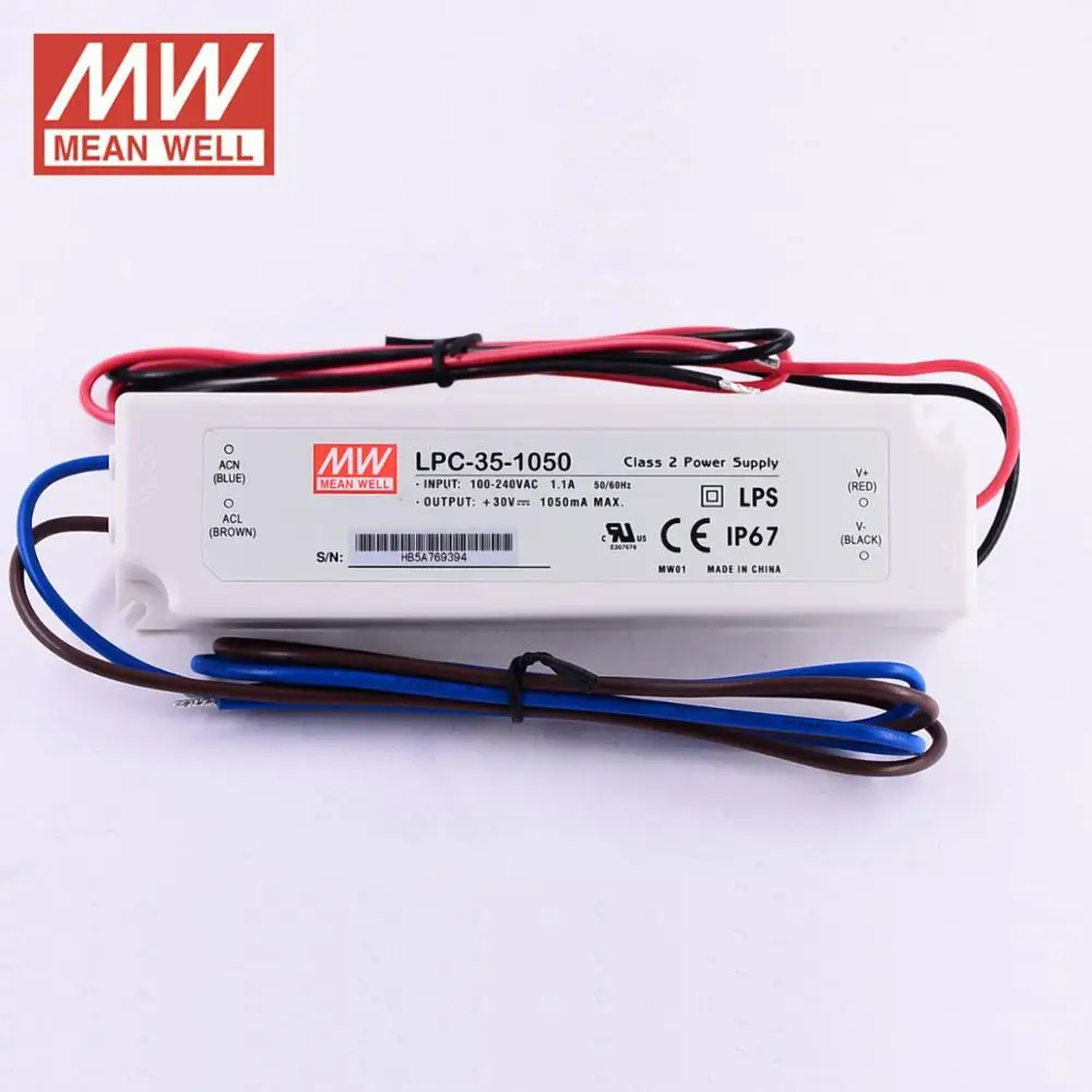 MEAN WELL LPC 35 IP67 Светодиодный источник питания 700mA 1050mA 1400mA постоянный ток