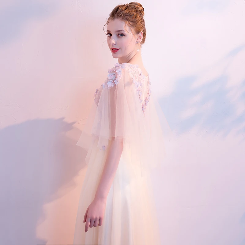 He's Bride Champagne New Elegant Evening Dresses Scoop Half Sleeves Floor-Length Simple Prom Party Gown Robe De Soiree | Свадьбы и