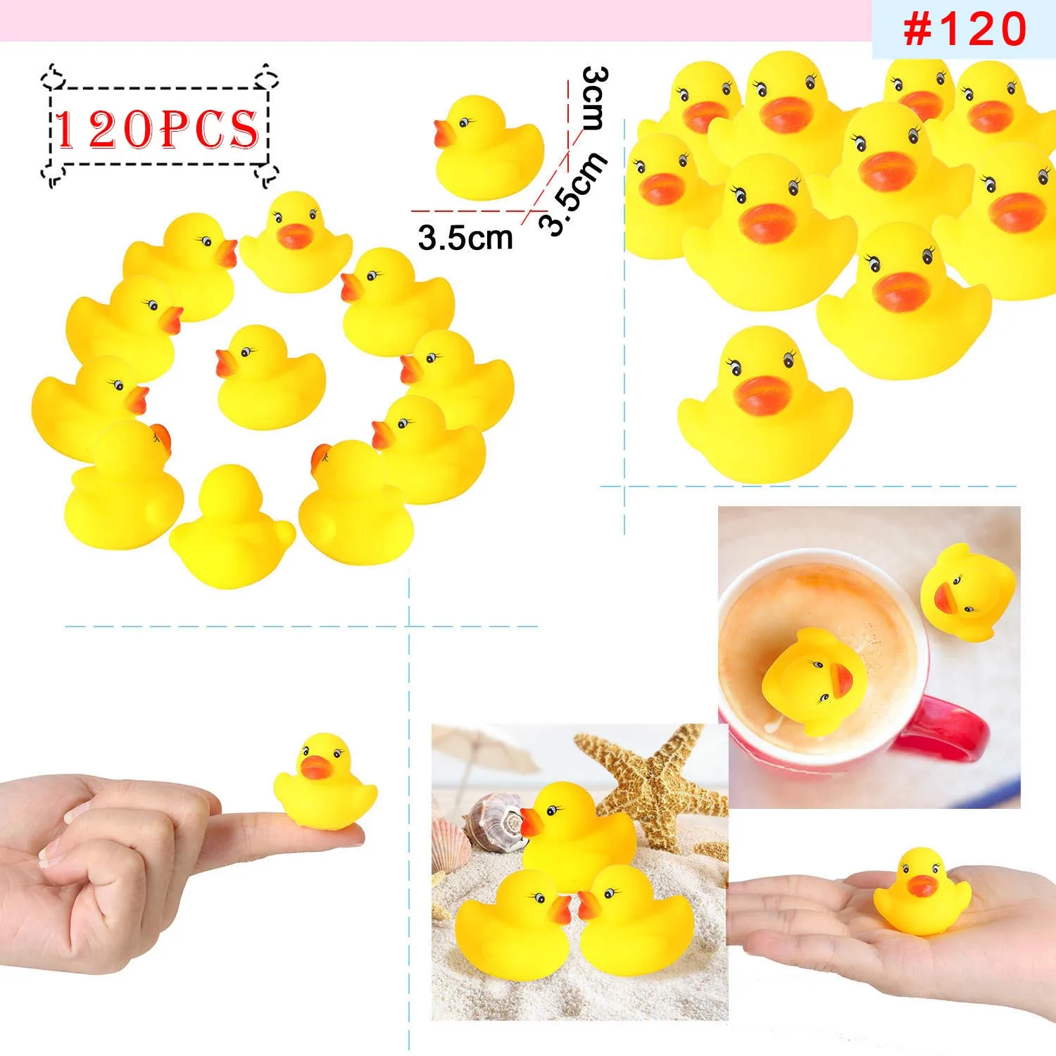 120pcs Желтые игрушки в виде уток резиновый коврик для ванной душевая игрушка чистый натуральный Милая резиновая уточка для малышей игрушки kinder - Цвет: 120pcs