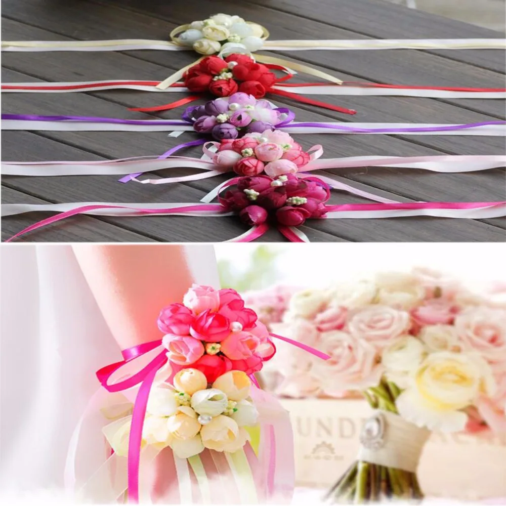 1 шт. искусственная Роза для подружки невесты 4 цвета|rose wrist corsages|flowers artificialwrist corsage |