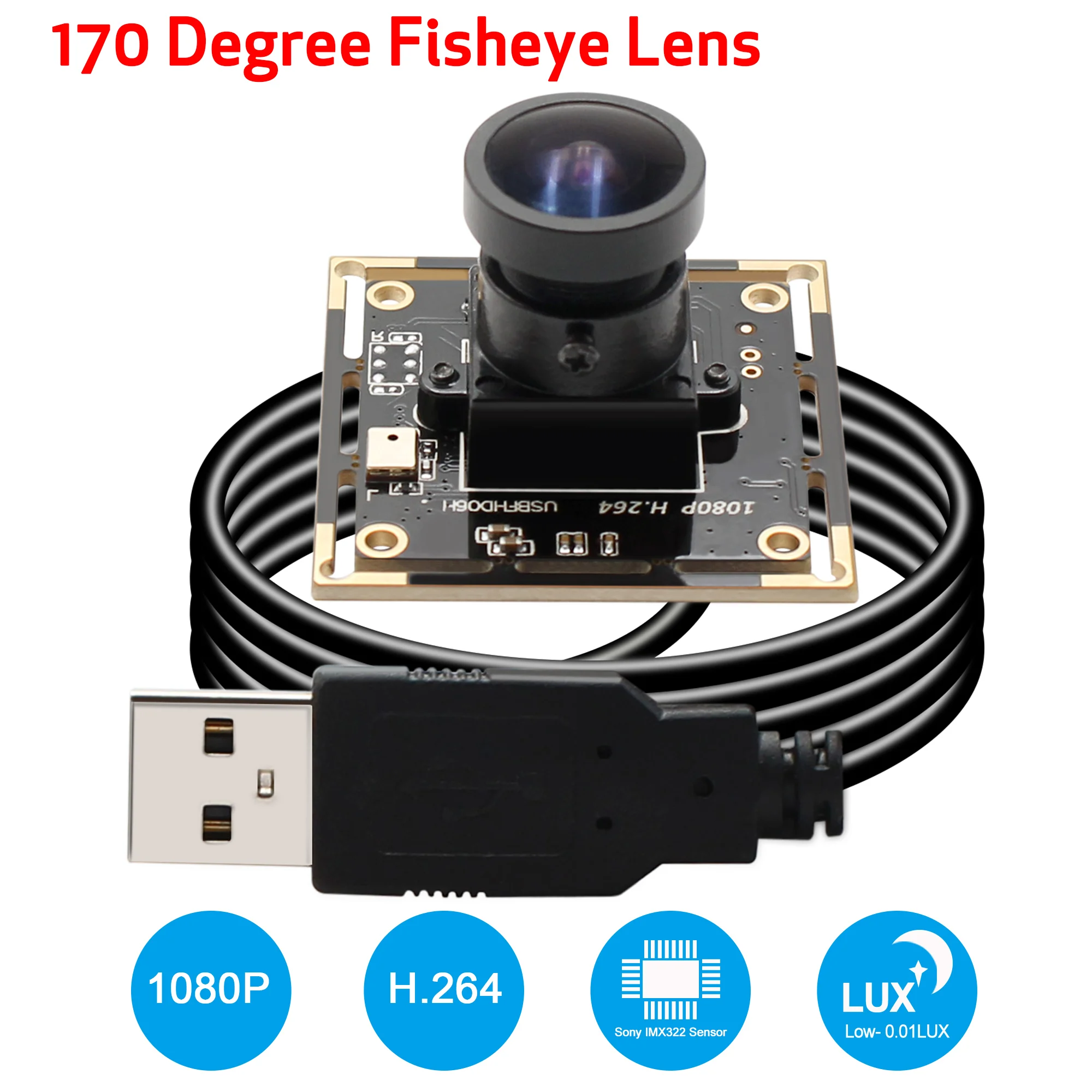 1920*1080 H.264 30fps CMOS IMX322 usb модуль камеры с низким освещением 0.01lux рыбий глаз USB |