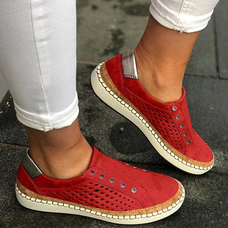 red1 Женские осенние кроссовки без шнуровки; лоферы на плоской подошве; женская дышащая повседневная обувь из вулканизированного материала; модная удобная обувь - Цвет: red1