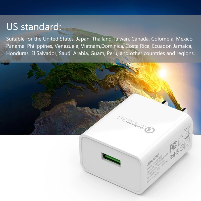 1 шт. Быстрая зарядка QC3.0 Путешествия США штекер 18 Вт UL сертификация USB настенный