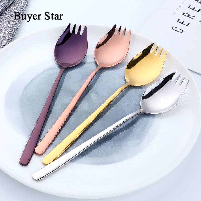 Покупатель звезда 4 шт красочные длинные ручки Spork с зеркальной полированной