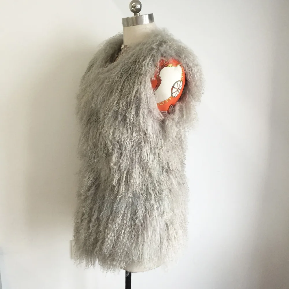 Женский жилет с натуральным овечьим мехом коричневый KSR363 2019|sheep fur vest|sheep furreal gilet |