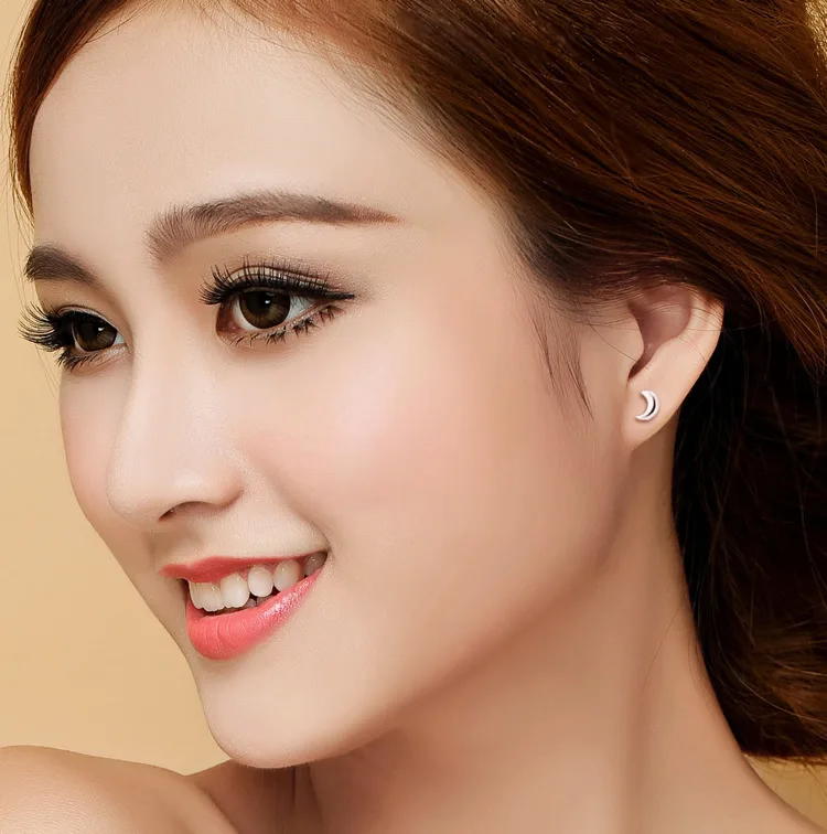 Женские серьги-гвоздики с Луной и звездами серебристого цвета | Украшения