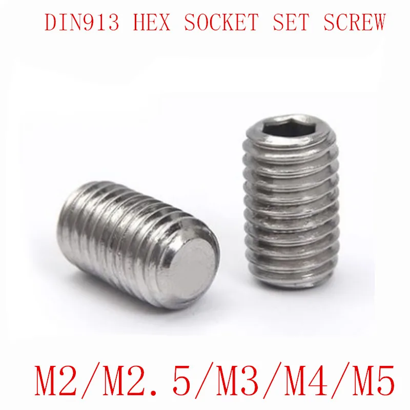 

50Pcs DIN913 M2 M2.5 M3 M4 M5 304 Stainless Steel Metric Thread Grub Screws Flat Point Hexagon Socket Set Screws Headless