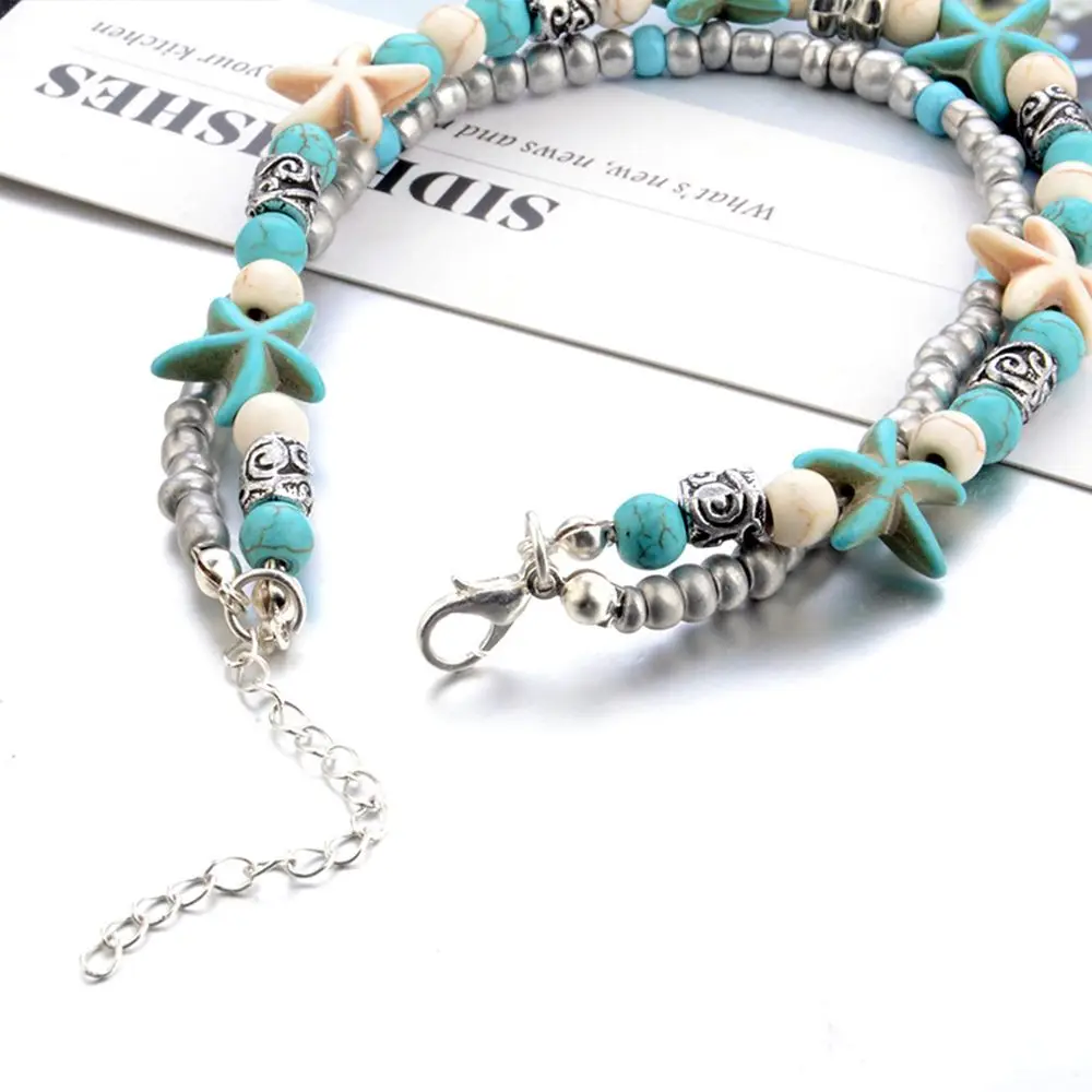 

2019 Bohemian Multiple Layers Starfish Turtle Beads Anklets For Women Vintage Boho Shell Chain Anklet Bracelet Beach Jewelry