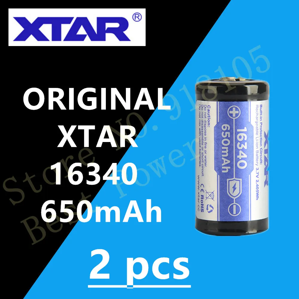 2 шт. литий ионные аккумуляторы XTAR 16340 650 мАч 3 6 В|Перезаряжаемые батареи| |