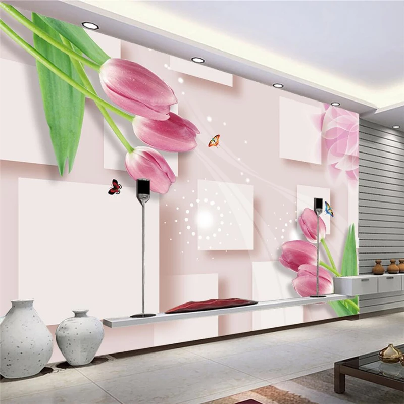 

beibehang Custom 3d Wallpaper 3d tulip wallpaper TV background living room bedroom wall decoration