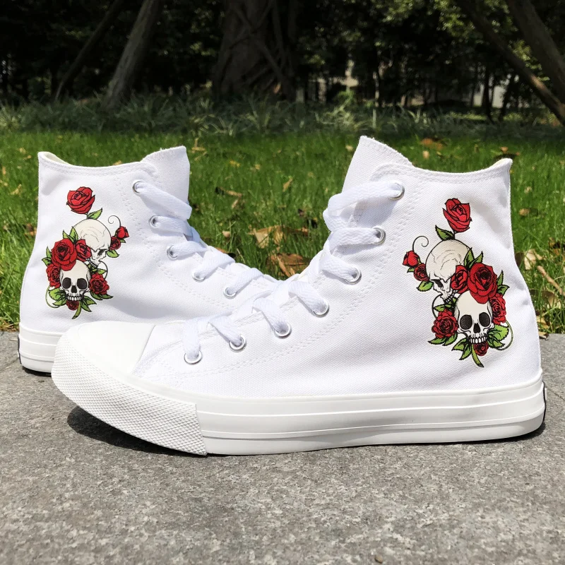 Высокие кроссовки Wen Design кеды черепа цветок лоза красная роза многоцветные