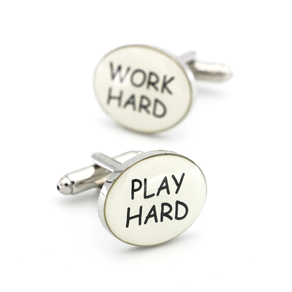 Модные мужские запонки для работы медный материал белый цвет PLAY HARD WORK HARD|Зажимы