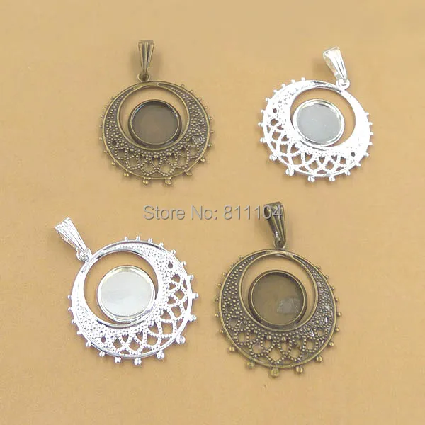 

10mm Blank Round Bezel tray Bases Filigree Flower Bail Pendant Settings DIY Cameo Jewelry Findings Clothing Accessories Making